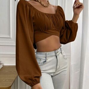 Brown Long Sleeve Crop Top